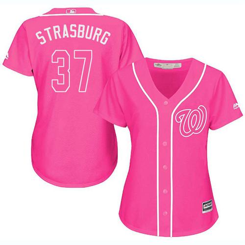 Nationals #37 Stephen Strasburg Pink Fashion Women's Stitched MLB Jersey