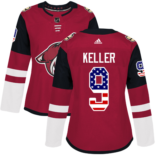Adidas Coyotes #9 Clayton Keller Maroon Home Authentic USA Flag Women's Stitched NHL Jersey