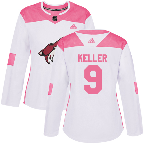 Adidas Coyotes #9 Clayton Keller White/Pink Authentic Fashion Women's Stitched NHL Jersey