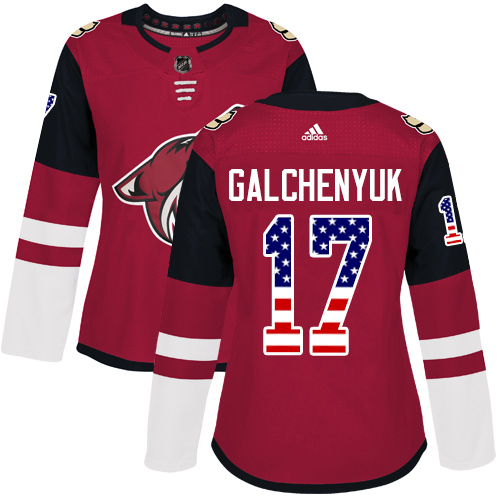 Adidas Coyotes #17 Alex Galchenyuk Maroon Home Authentic USA Flag Women's Stitched NHL Jersey