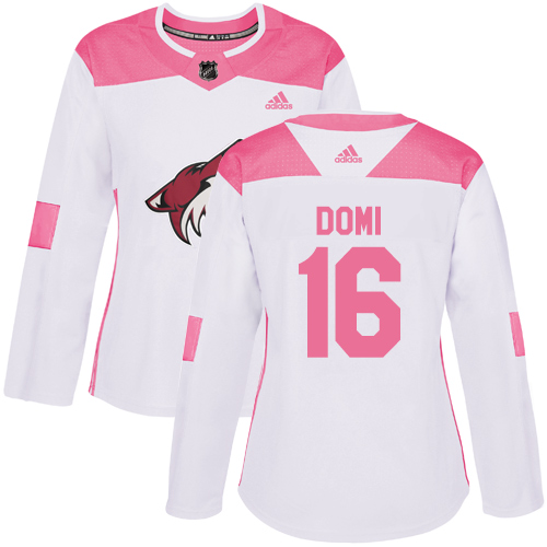 Adidas Coyotes #16 Max Domi White/Pink Authentic Fashion Women's Stitched NHL Jersey