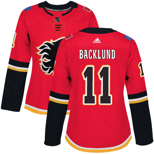 Adidas Flames #11 Mikael Backlund Red Home Authentic Women's Stitched NHL Jersey