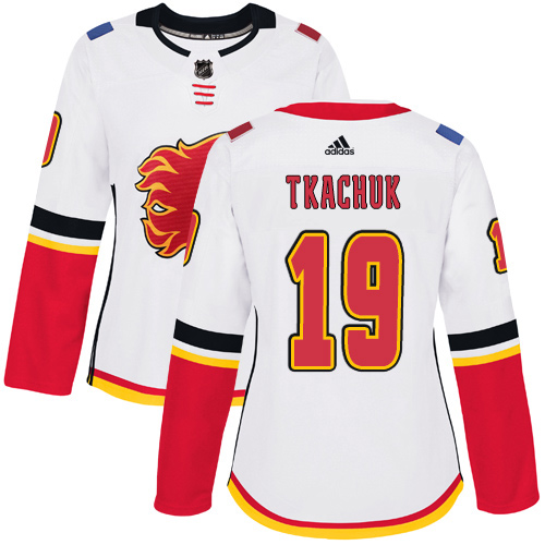 Adidas Flames #19 Matthew Tkachuk White Road Authentic Women's Stitched NHL Jersey