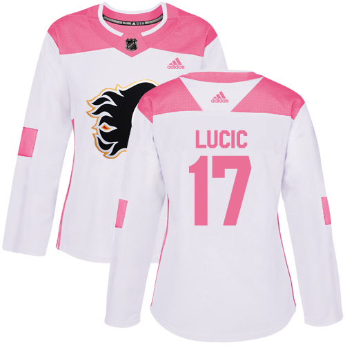 Adidas Flames #17 Milan Lucic White/Pink Authentic Fashion Women's Stitched NHL Jersey