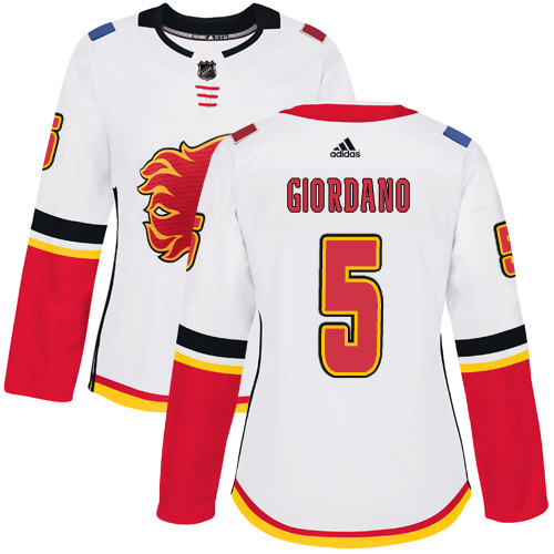 Adidas Flames #5 Mark Giordano White Road Authentic Women's Stitched NHL Jersey