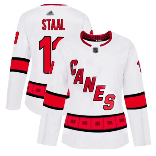 Adidas Hurricanes #11 Jordan Staal White Road Authentic Women's Stitched NHL Jersey