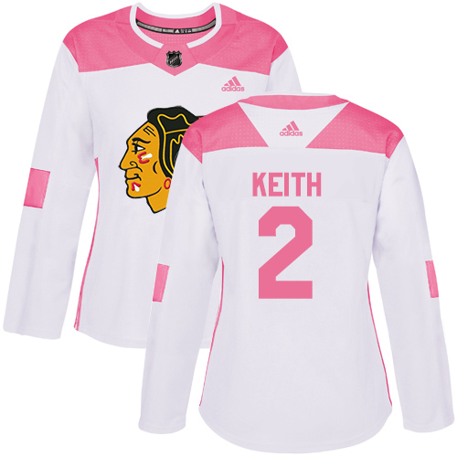 Adidas Blackhawks #2 Duncan Keith White/Pink Authentic Fashion Women's Stitched NHL Jersey