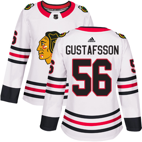 Adidas Blackhawks #56 Erik Gustafsson White Road Authentic Women's Stitched NHL Jersey