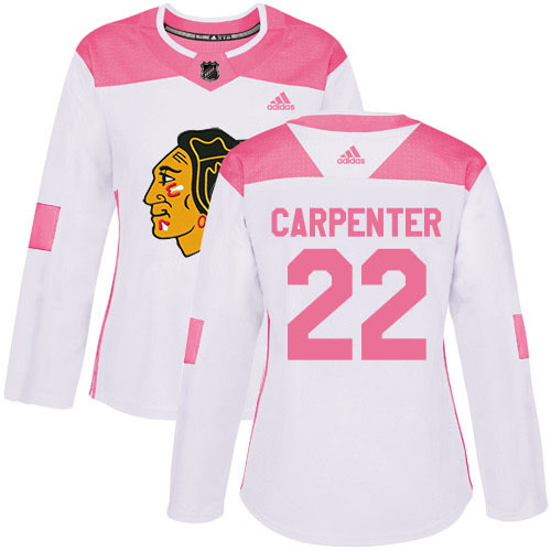 Adidas Blackhawks #22 Ryan Carpenter White/Pink Authentic Fashion Women's Stitched NHL Jersey