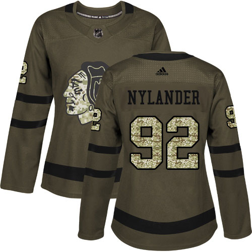 Adidas Blackhawks #92 Alexander Nylander Green Salute to Service Women's Stitched NHL Jersey