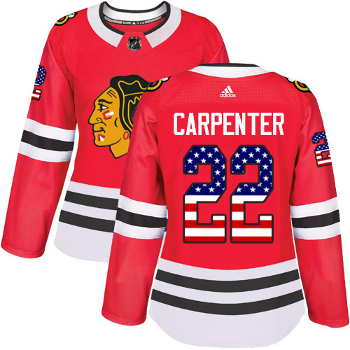 Adidas Blackhawks #22 Ryan Carpenter Red Home Authentic USA Flag Women's Stitched NHL Jersey