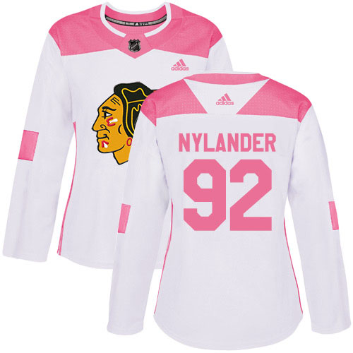 Adidas Blackhawks #92 Alexander Nylander White/Pink Authentic Fashion Women's Stitched NHL Jersey
