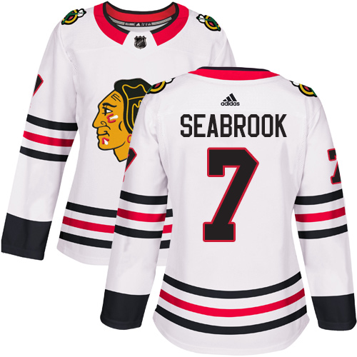 Adidas Blackhawks #7 Brent Seabrook White Road Authentic Women's Stitched NHL Jersey