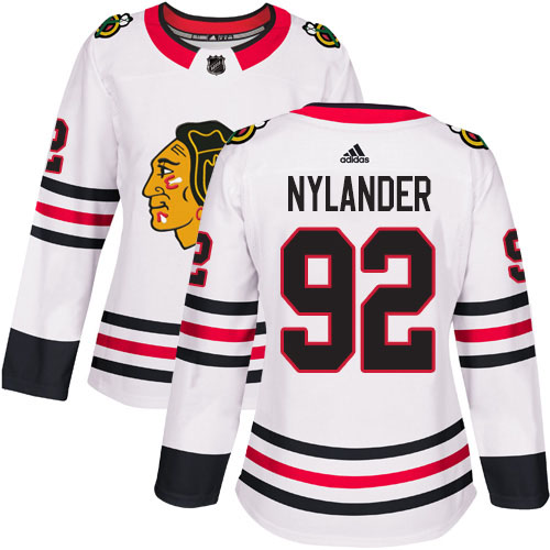 Adidas Blackhawks #92 Alexander Nylander White Road Authentic Women's Stitched NHL Jersey
