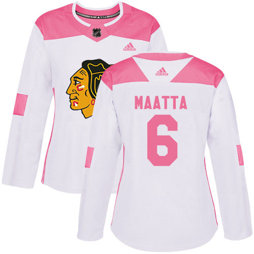 Adidas Blackhawks #6 Olli Maatta White/Pink Authentic Fashion Women's Stitched NHL Jersey