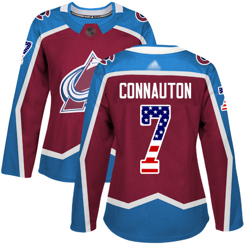 Adidas Avalanche #7 Kevin Connauton Burgundy Home Authentic USA Flag Women's Stitched NHL Jersey
