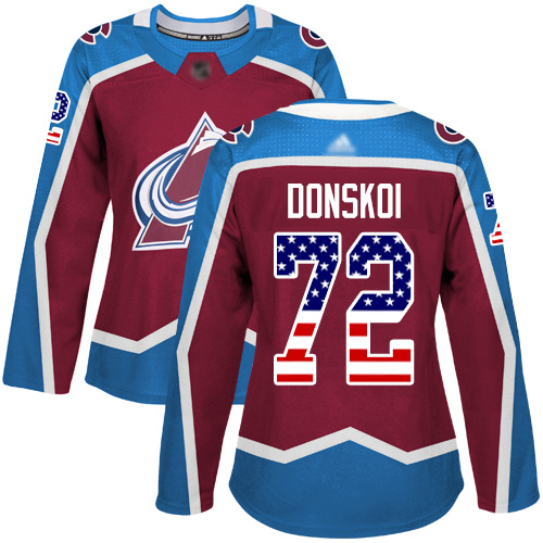 Adidas Avalanche #72 Joonas Donskoi Burgundy Home Authentic USA Flag Women's Stitched NHL Jersey