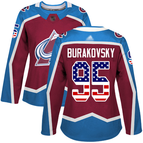 Adidas Avalanche #95 Andre Burakovsky Burgundy Home Authentic USA Flag Women's Stitched NHL Jersey