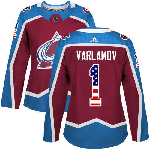 Adidas Avalanche #1 Semyon Varlamov Burgundy Home Authentic USA Flag Women's Stitched NHL Jersey