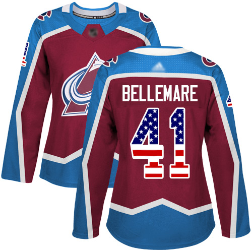 Adidas Avalanche #41 Pierre-Edouard Bellemare Burgundy Home Authentic USA Flag Women's Stitched NHL Jersey