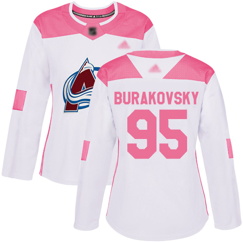 Adidas Avalanche #95 Andre Burakovsky White/Pink Authentic Fashion Women's Stitched NHL Jersey