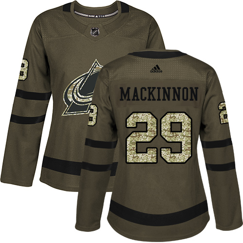 Adidas Avalanche #29 Nathan MacKinnon Green Salute to Service Women's Stitched NHL Jersey