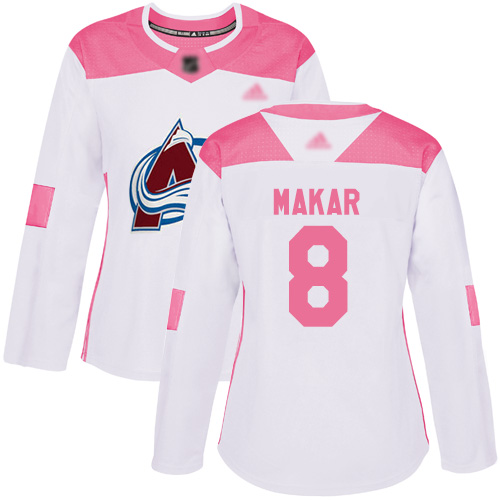 Adidas Avalanche #8 Cale Makar White/Pink Authentic Fashion Women's Stitched NHL Jersey