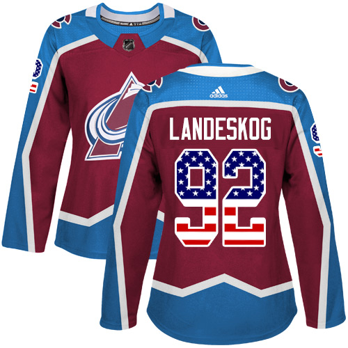Adidas Avalanche #92 Gabriel Landeskog Burgundy Home Authentic USA Flag Women's Stitched NHL Jersey