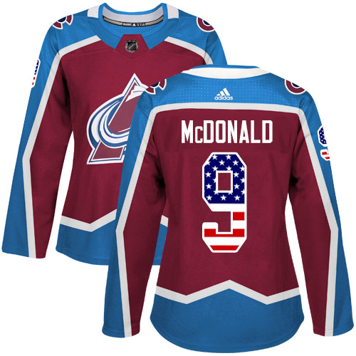 Adidas Avalanche #9 Lanny McDonald Burgundy Home Authentic USA Flag Women's Stitched NHL Jersey