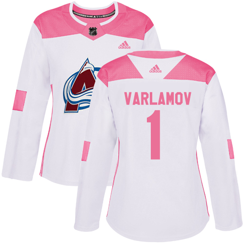 Adidas Avalanche #1 Semyon Varlamov White/Pink Authentic Fashion Women's Stitched NHL Jersey