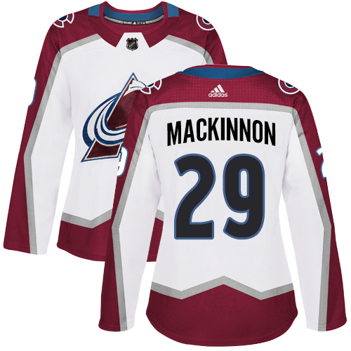 Adidas Avalanche #29 Nathan MacKinnon White Road Authentic Women's Stitched NHL Jersey
