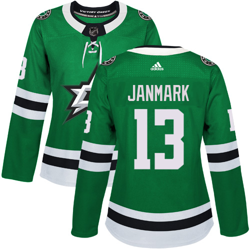 Adidas Stars #13 Mattias Janmark Green Home Authentic Women's Stitched NHL Jersey