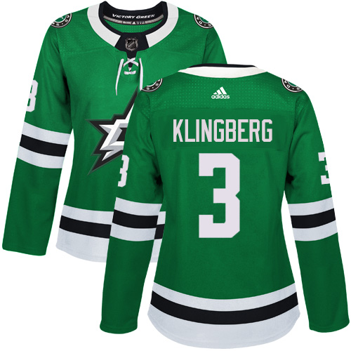 Adidas Stars #3 John Klingberg Green Home Authentic Women's Stitched NHL Jersey