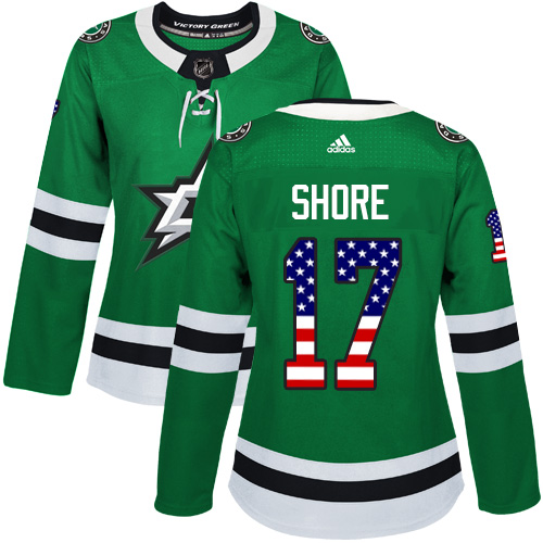 Adidas Stars #17 Devin Shore Green Home Authentic USA Flag Women's Stitched NHL Jersey