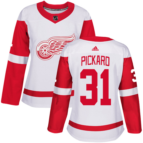 Adidas Red Wings #31 Calvin Pickard White Road Authentic Women's Stitched NHL Jersey