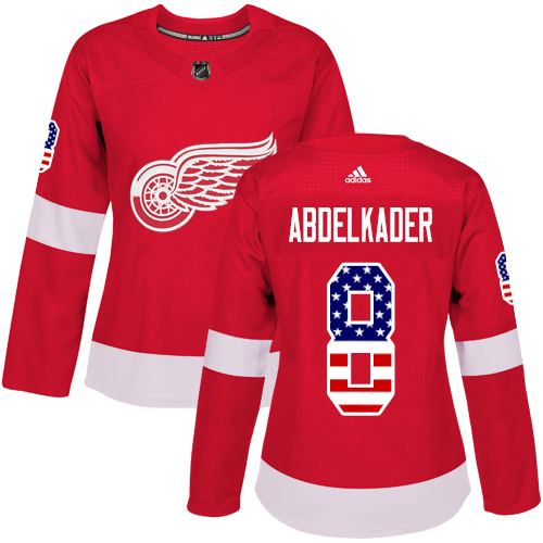 Adidas Red Wings #8 Justin Abdelkader Red Home Authentic USA Flag Women's Stitched NHL Jersey