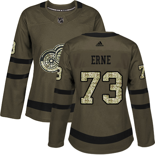 Adidas Red Wings #73 Adam Erne Green Salute to Service Women's Stitched NHL Jersey