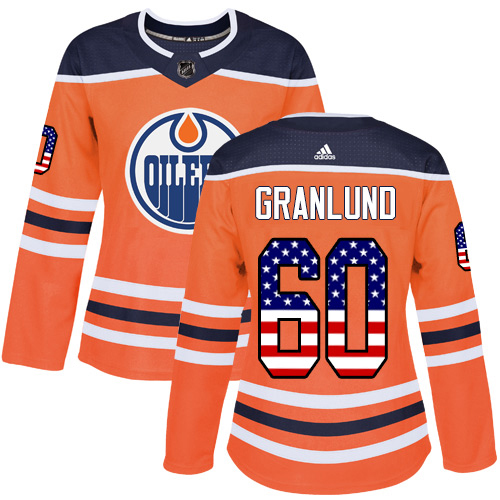 Adidas Oilers #60 Markus Granlund Orange Home Authentic USA Flag Women's Stitched NHL Jersey
