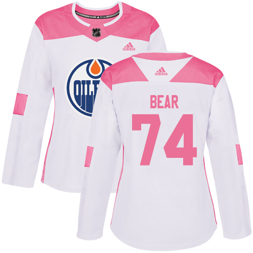 Adidas Oilers #74 Ethan Bear White/Pink Authentic Fashion Women's Stitched NHL Jersey