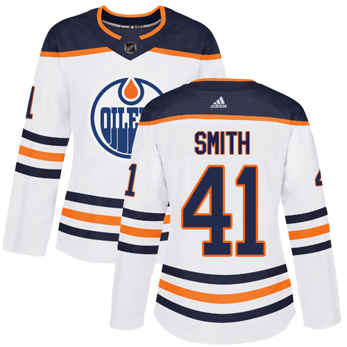 Adidas Oilers #41 Mike Smith White Road Authentic Women's Stitched NHL Jersey