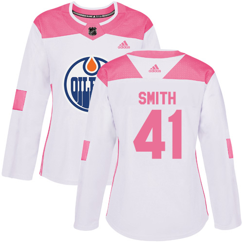 Adidas Oilers #41 Mike Smith White/Pink Authentic Fashion Women's Stitched NHL Jersey