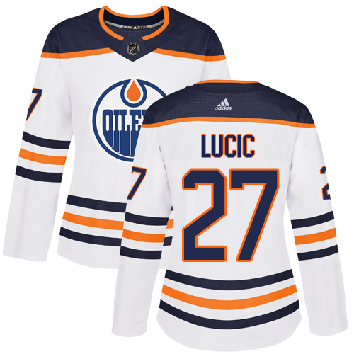 Adidas Oilers #27 Milan Lucic White Road Authentic Women's Stitched NHL Jersey