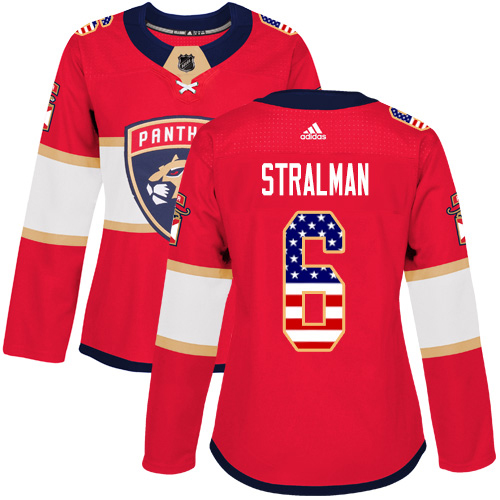 Adidas Panthers #6 Anton Stralman Red Home Authentic USA Flag Women's Stitched NHL Jersey