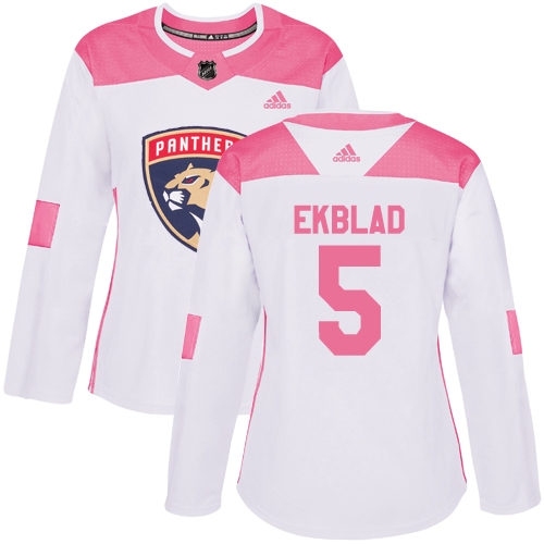 Adidas Panthers #5 Aaron Ekblad White/Pink Authentic Fashion Women's Stitched NHL Jersey