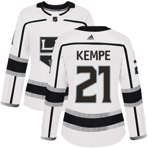 Adidas Kings #21 Mario Kempe White Road Authentic Women's Stitched NHL Jersey