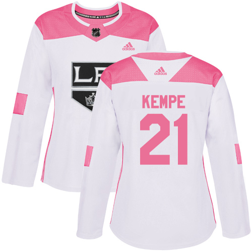 Adidas Kings #21 Mario Kempe White/Pink Authentic Fashion Women's Stitched NHL Jersey