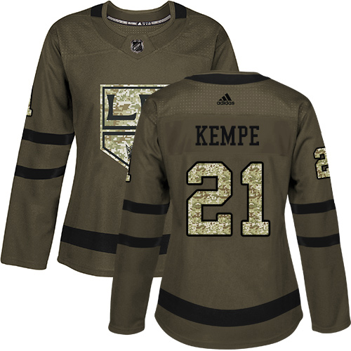 Adidas Kings #21 Mario Kempe Green Salute to Service Women's Stitched NHL Jersey