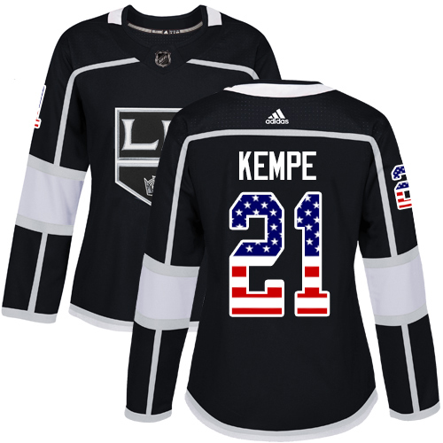 Adidas Kings #21 Mario Kempe Black Home Authentic USA Flag Women's Stitched NHL Jersey