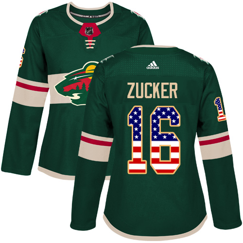 Adidas Wild #16 Jason Zucker Green Home Authentic USA Flag Women's Stitched NHL Jersey