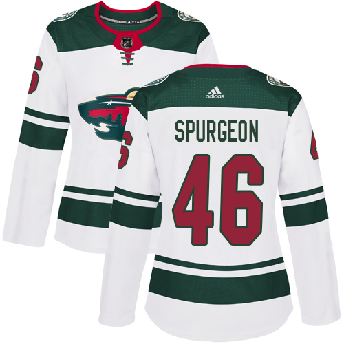 Adidas Wild #46 Jared Spurgeon White Road Authentic Women's Stitched NHL Jersey